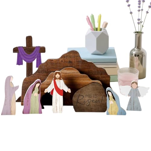Belén de Madera: Figuras religiosas rústicas, Juego de belén navideño Tallado a Mano, exhibición Decorativa de Mesa para, Estuche de Accesorios para Figuras en Miniatura de Madera | para la No