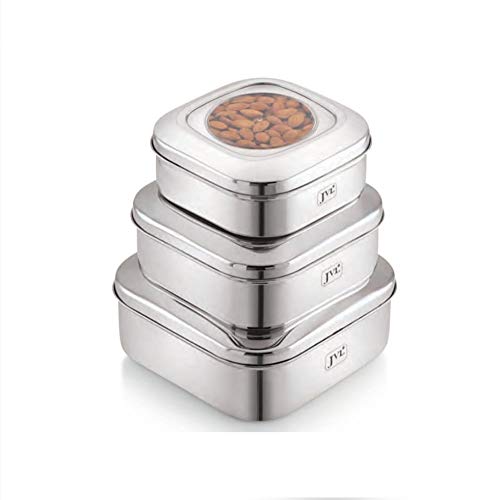 JVL Stainless Steel Kitchen's Storage Costa Square Shape Container Box