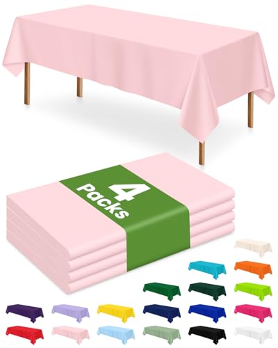 Image of LANLISA 4 Pack Pink Plastic Tablecloth Disposable, 54 x 108 Inch