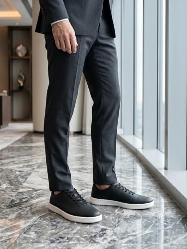 Image of Men's Barefoot Dress Shoes - Zero Drop Comfort Breathable Micro-Perforated Learher, No Break-in Needed, Slip-On Elastic Laces for Business & Travel