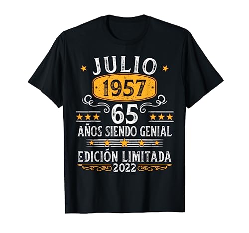 65 Años Cumpleaños Julio 1957 Hombre Mujer Julio 1957 65 Camiseta