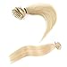 Double Weft 100% Remy Human Hair Extensions Clip in #60 Platinum Blonde 10''-22'' Grade 7A Quality Full Head Thick Thickened Short Straight 8pcs 18clips for Women Beauty 10