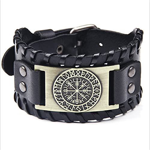 Bracelet viking homme en cuir véritable fait main symbole Odin