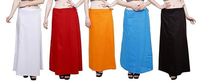 Image of Vlazom Women's Cotton Saree Petticoat - Pack of 5 Inskirts | Soft & Breathable Underskirts | Adjustable Drawstring Waist | Multicolor for Daily & Occasion Wear