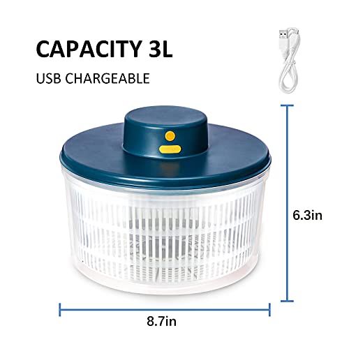 Bornku Electric Salad Spinner 3L - Usb Chargeble,Vegetable Washer With Bowl, Lettuce Cleaner And Dryer - Easy Water Drain System And Compact Storage,Bpa Free And Easy To Use #TOP1