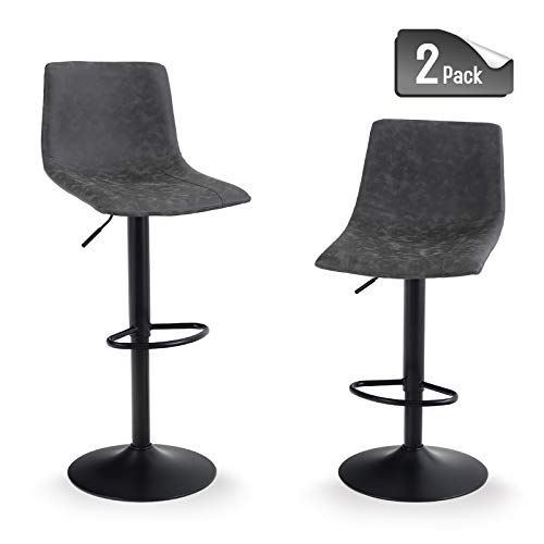 MAISON ARTS Swivel Bar Stools Set of 2 for Kitchen Counter Adjustable Counter Height Bar Chairs with Back Tall Barstools PU Leather Kitchen Island Stools, Brown