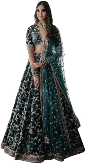 Gorgeous Sky Blue Zari Work Net Wedding Wear indian Women's Pink Printed Poly Silk Lehenga Choli with Dupatta
