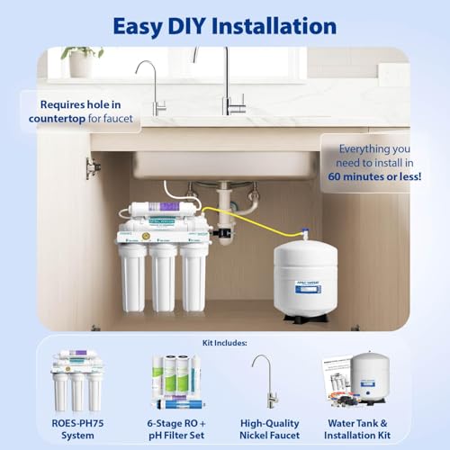 Image of APEC Water Reverse Osmosis Water Filter, Alkaline 6-Stage RO System, WQA Certified to Remove 1K+ Impurities, pH+ Remineralization for Natural Spring Taste, Under Sink Filter 75 GPD