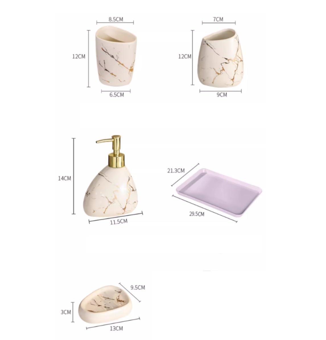 Ensemble de 4 accessoires de salle de bain en céramique marbre
