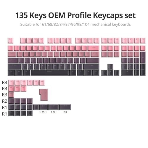 Image of Guffercty kred 135 Key Gradient Keyboard Keycap Set Backlit, OEM Profile-PBT Material-Translucent Characters Compatible with MX Switches(Rosabean)