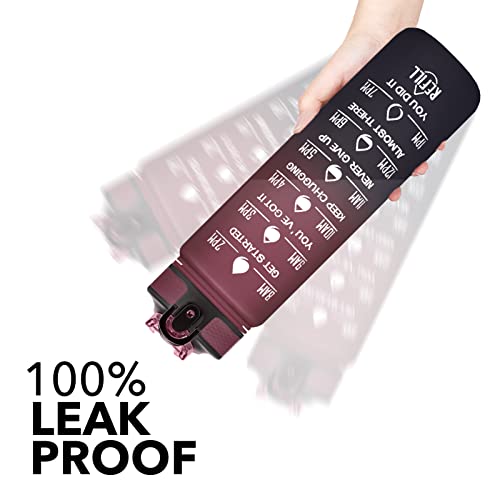 Image of HYETA 32 oz Water Bottles with Times to Drink and Straw, Motivational Water Bottle with Time Marker, Leakproof & BPA Free, Drinking Sports Water Bottle for Fitness, Gym & Outdoor, Red-Blue