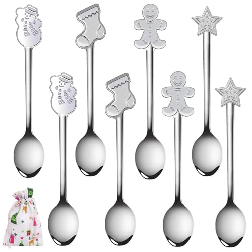 8 Pack Christmas Stainless Steel Tea Spoons Set, Creative Stainle...