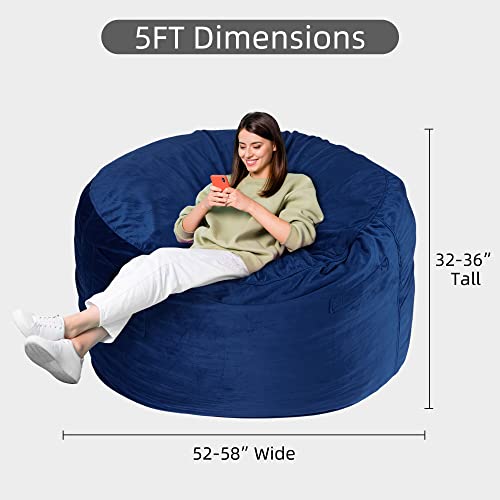 Simflag 5Ft Giant Bean Bag Chair, Memory Foam Filling Bean Bag Chairs With Velvet Cover, Removable And Machine Washable Cover, Bean Bag Chair For Adult - Dark Blue #TOP2