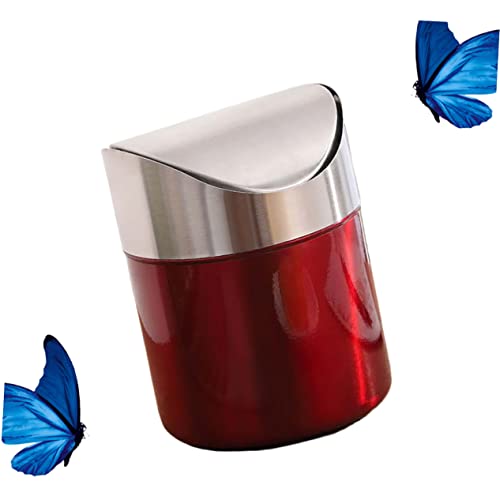 Papelera de escritorio pequeña de acero inoxidable roja miniatura 6