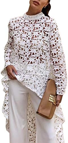 Angashion Women's Loose Lotus Leaf Cocktail Round Neck Flounce Ruffle Sleeve Irregular High Low Maxi Dress 088White S