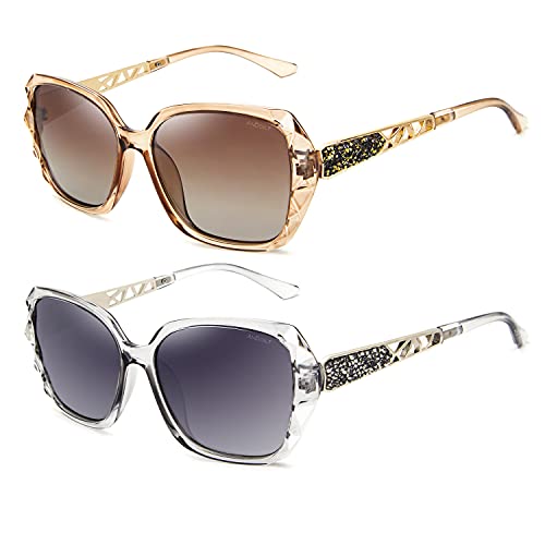 ANDOILT Oversized Polarized Sunglasses for Women Sparkling Composite Frame Classic Ladies Shades