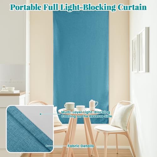 Image of 100% Blackout Self Adhesive Curtains Portable Curtain Simple and Easy to install Bedroom Window Thermal Lnsulated Kitchen Room Darkening Black Small Drapes, W35 x L72 inch, 1 Panel, Stone Blue