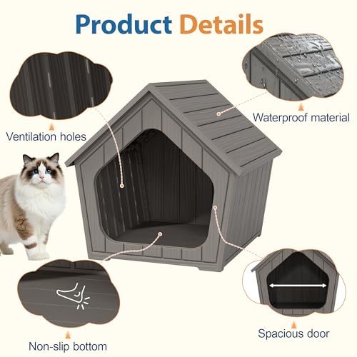 Image of Cat Litter Box Enclosure, Resin Outdoor Litter Box with Air Holes, Cat Houses for Outdoor Cats, Wide Opening Design for Easy Cleaning, Grey