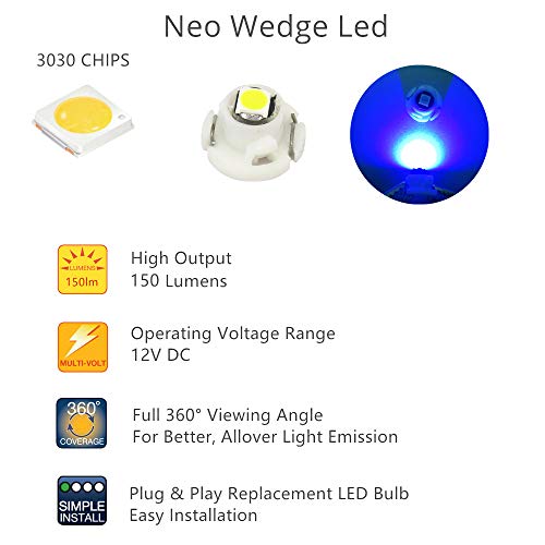 WLJH 10x Blue Neo Wedge 10mm Base Led 3030 Chip SMD Led Car Dashboard Instrument Panel Light Bulb Heater HVAC A/C AC Climate Control Lamps Replacement for Volvo S60 S80 V70 XC70 XC90 - Thumbnail 3