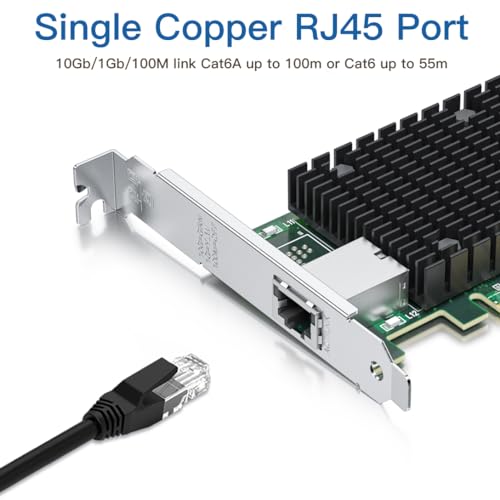 Image of H!Fiber 10Gb RJ45 PCI-E Network Card NIC, Compare to Intel X540-T1, with Intel X540-BT2 Chip, Single RJ45 Ports, PCI Express X8, Ethernet Converged Network Adapter Support Windows /Linux /VMware
