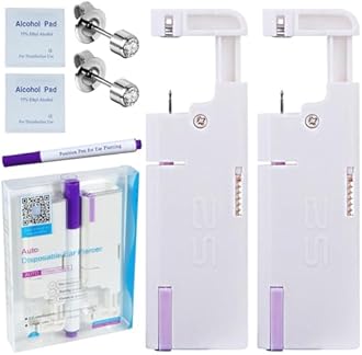 2PCS Disposable Ear Piercing Kit Ear Piercing Gun Self Use Ear Piercings Kit Cartilage Piercing Gun with Hypoallergenic Earrings(4mm,Silver)