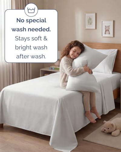 Image of Twin 4 Piece Bed Sheet Set - Breathable & Cooling Sheets - Antique White | Ultra Soft Hotel Luxury Bedding Set with 8-16 Inch Deep Pockets, 1 Flat & 1 Fitted Sheet & 2 Pillowcases, Wrinkle & Fade Free