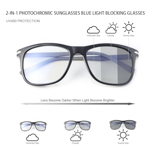 Image of MIRYEA Spring Hinge Photochromic Gray Sunglasses Blue Light Blocking Glasses for Men Women Day Night Gaming TV Phones Computer Eyeglasses UV400 Protection Anti Glare Lightweight TR90 Full Rim Eyewear