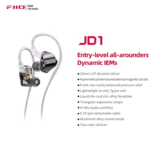 Image of FiiO /Jadeaudio JD1 High Performance Dynamic Driver Hifi Bass Stereo In Ear Monitor Wired Headphones Sport Gaming Earbuds With Mic (Black)