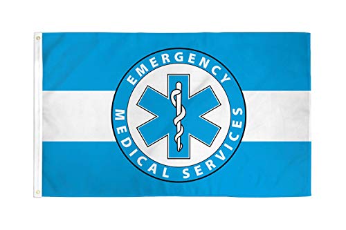 AZ FLAG - AZ FLAG - Drapeau EMS Emergency medical services - 150x90 cm - Drapeau Aide Médicale Urgente 100% Polyester Avec Oeillets Métalliques Intégrés - Pavillon 110 g