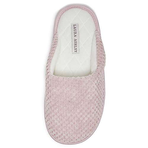 Laura Ashley Womens Plush Memory Foam Scuff Slippers, Fluffy Warm Micro Terry House Shoes, Comfy Slip On Bedroom Slipper