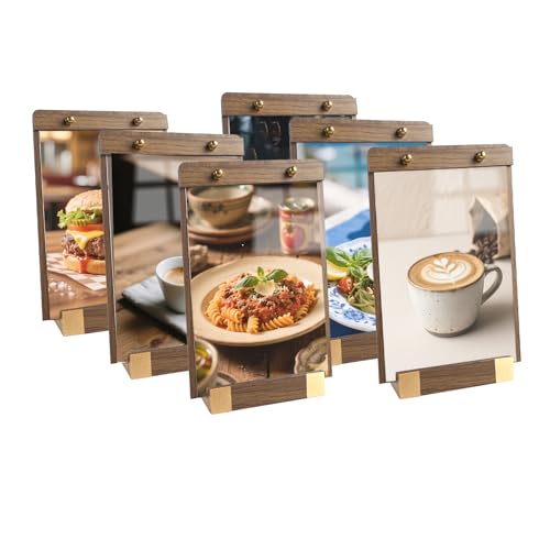 URbantin A5 Acrylic Sign Holder with Wood Base,6 Pack Display Stands,Poster Menu Holders for Restaurant, Hotel,Office