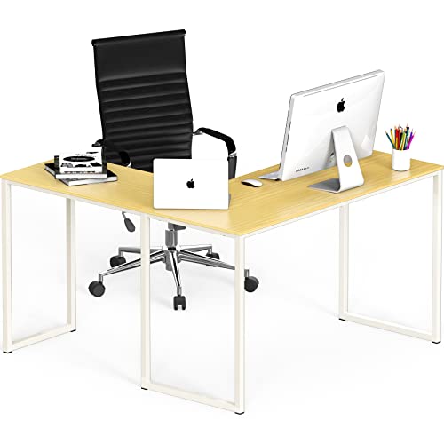 Image of SHW Mission 48 x 48 Inches L-Shape Home Office Computer Desk, Oak