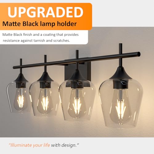Image of Vanity Bathroom Light, 4-Light 29'' Bathroom Light Fixtures Over Mirror, Black Vanity Lights for Bathroom with Clear Glass, Modern Wall Lamp for Cabinet Hallway, Bedroom