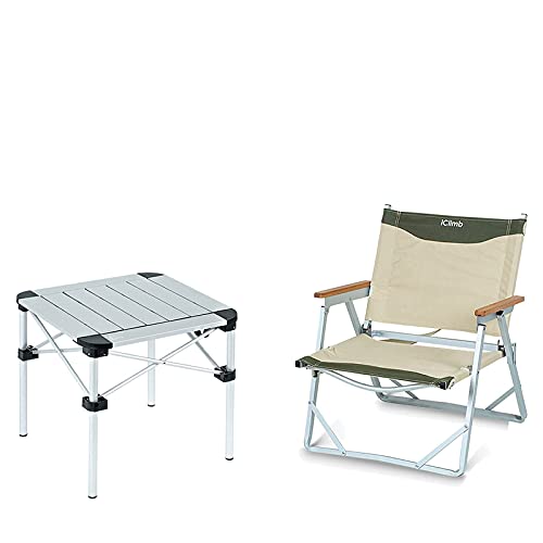 Iclimb 1 Lightweight Folding Square Table And 1 Ultralight Low Beach Chair Bundle, Ultralight Compact For Solo Outdoor Beach Camping Glamping Concert #TOP28