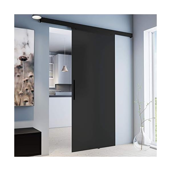 inova Glas-Schiebetür Komplettset schwarz 900x2035mm vollflächig satiniert Grauglas 8mm Schiebetürbeschlag und Stabgriff