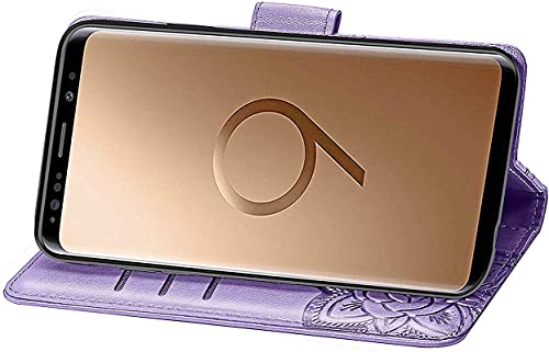 Image of ClickCase Butterfly Series for iPhone 15 Plus Leather Embossing Wallet Flip Case Kick Stand Magnetic Closure Flip Cover for iPhone 15 Plus (Purple)