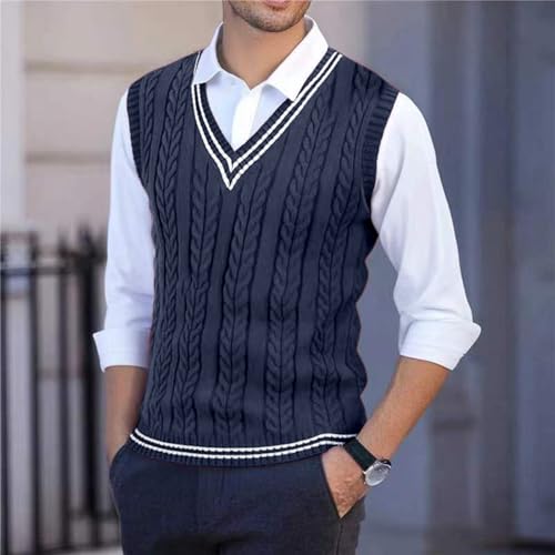 Mens Sweater Vest Casual V Neck Knitted Sleeveless Stretch Pullover Vest Business Breathable Loose Fit Sweater Tops3