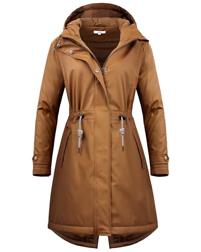 Regenmantel Damen wasserdicht Winterjacke Wintermantel lang Regenjacke gefüttert warm Übergangsjacke Herbst Softshelljacke mit Kapuze windjacke leicht Parka Winter...