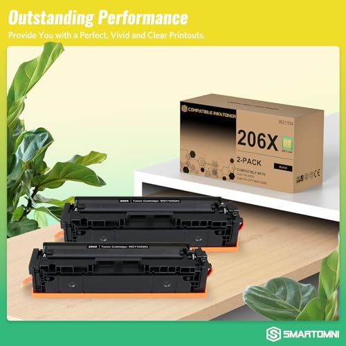 Image of 206X Black Toner Cartridge 2-Pack Compatible for HP 206A 206X MFP M283cdw | Replacement for HP Color Pro MFP M283fdw M283cdw M282nw M255dw M255nw M283 M255 Printer W2110A W2110X 206A 206X With Chip