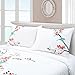 Superior Cherry Garden Cotton 200 Thread Count Duvet Cover Set, Comforter Cover, Bed Essentials, Embroidered Cherry Tree & Birds, Includes 1 Duvet Cover, 2 Pillow Shams, King/California King, Coral
