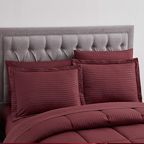 Image of Sweet Home Collection 8 Piece Bed In A Bag with Dobby Stripe Comforter, Sheet Set, Bed Skirt, and Sham Set - Queen - Burgundy