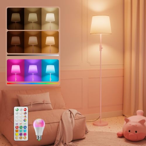 Image of VARICART LED Floor Lamp, RGB Colour Changing, 157 cm, Pink, Magnetic Remote