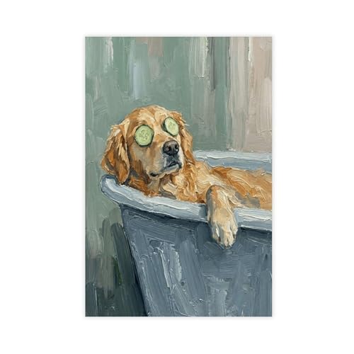 Toile Golden Retriever pour décoration de salle de bain et salon moderne