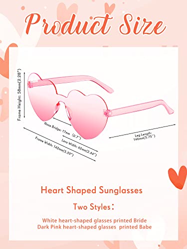 Konohan 12 Pairs Heart Shaped Sunglasses Rimless Bride Sunglasses Transparent Heart Glasses Bachelorette Holiday Party Favor2