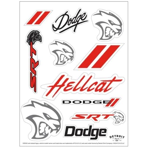 Detroit Shirt Company Dodge SRT Hellcat 11-Decal Sticker Sheet | SRT, Hellcat, Dodge Rhombus, and Red Stripes Stickers | 6″x8″ Indoor/Outdoor Peel-Off Stickers
