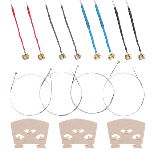 12 Pcs Violin Strings Universal Full Set (G-D-A-E) with 3 Pcs Violin Bridge 4/4 Violins Universal...