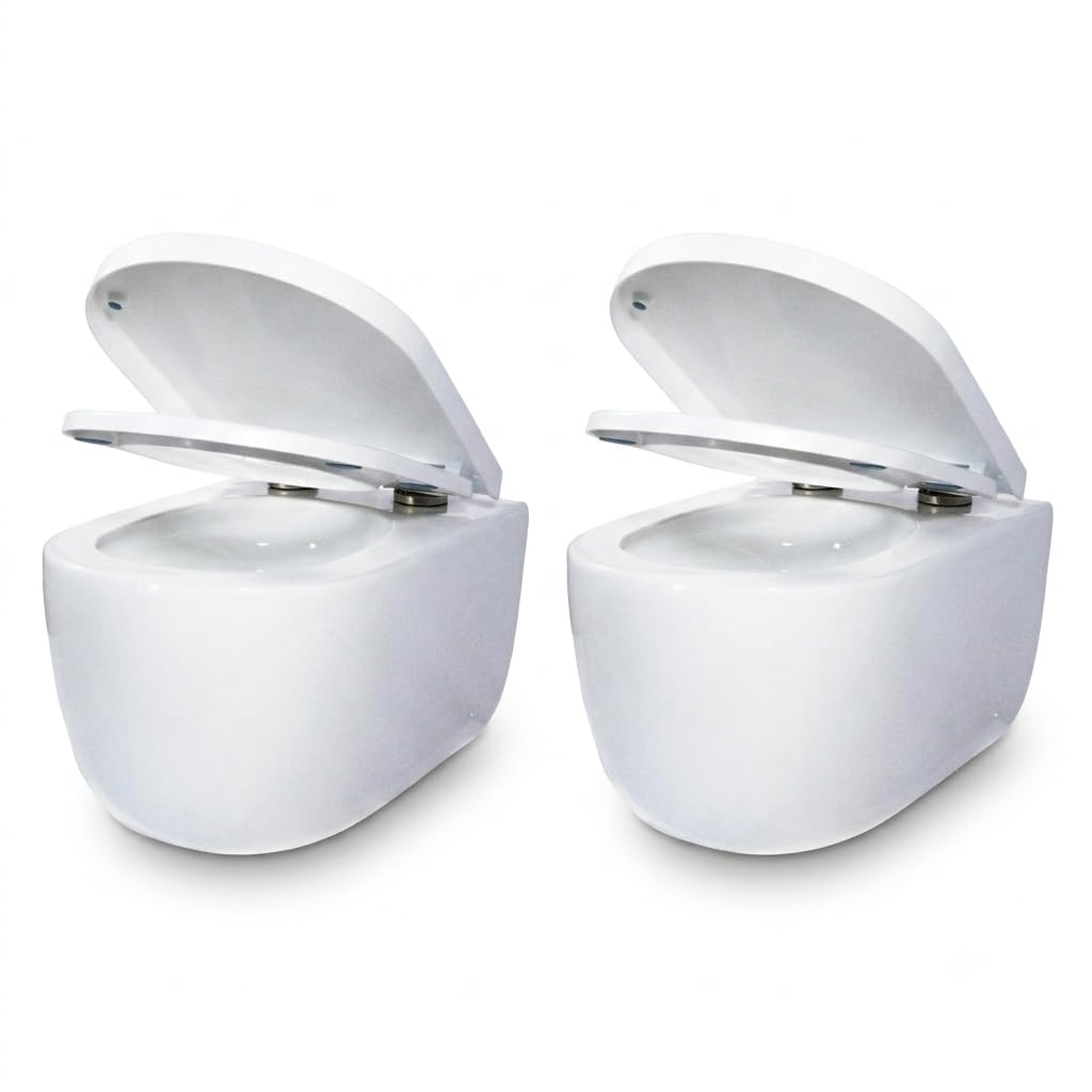 Wand-WC 2er Set – Spülrandlos Hänge-WC mit Softclose Toilettendeckel, Weiß | SPAR-SET FÜR 2 BÄDER: 2x Hänge-WC ohne Spülrand für maximale Hygiene & leichte Reinigung. Ideal für Haupt- und Gäste-WC!