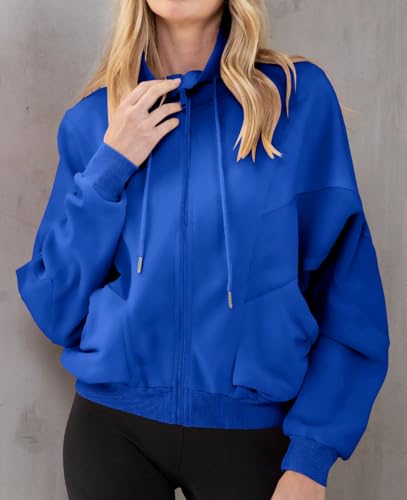 INFITTY Womens Long Sleeve Jacket Full Zip Up Stand Collar with Pockets Casual Batwing Lightweight Sweatshirts2