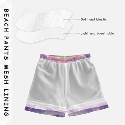 Pigsaly Boys' Swim Board Shorts Purple Cute Unicorn Boy's Swim Trunks Kids Swimwear M4