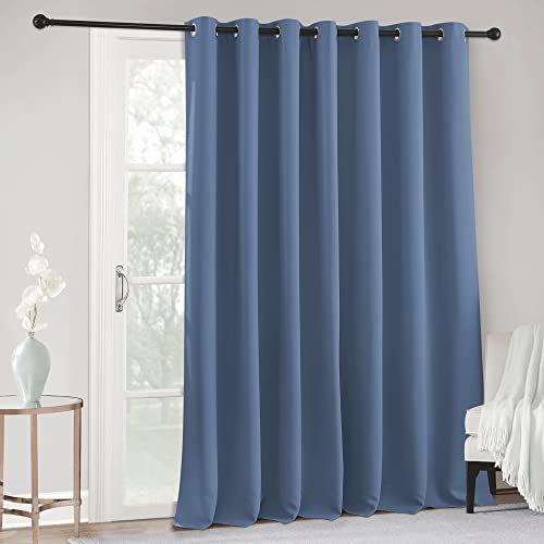 Image of RYB HOME Blackout Curtain for Sliding Glass Door, Thermal Insulated&Privacy Drape for Basement /Media Room, Extra Wide Room Divider Curtain, Window Treatment, Stone Blue, W100 x L108, 1 Panel